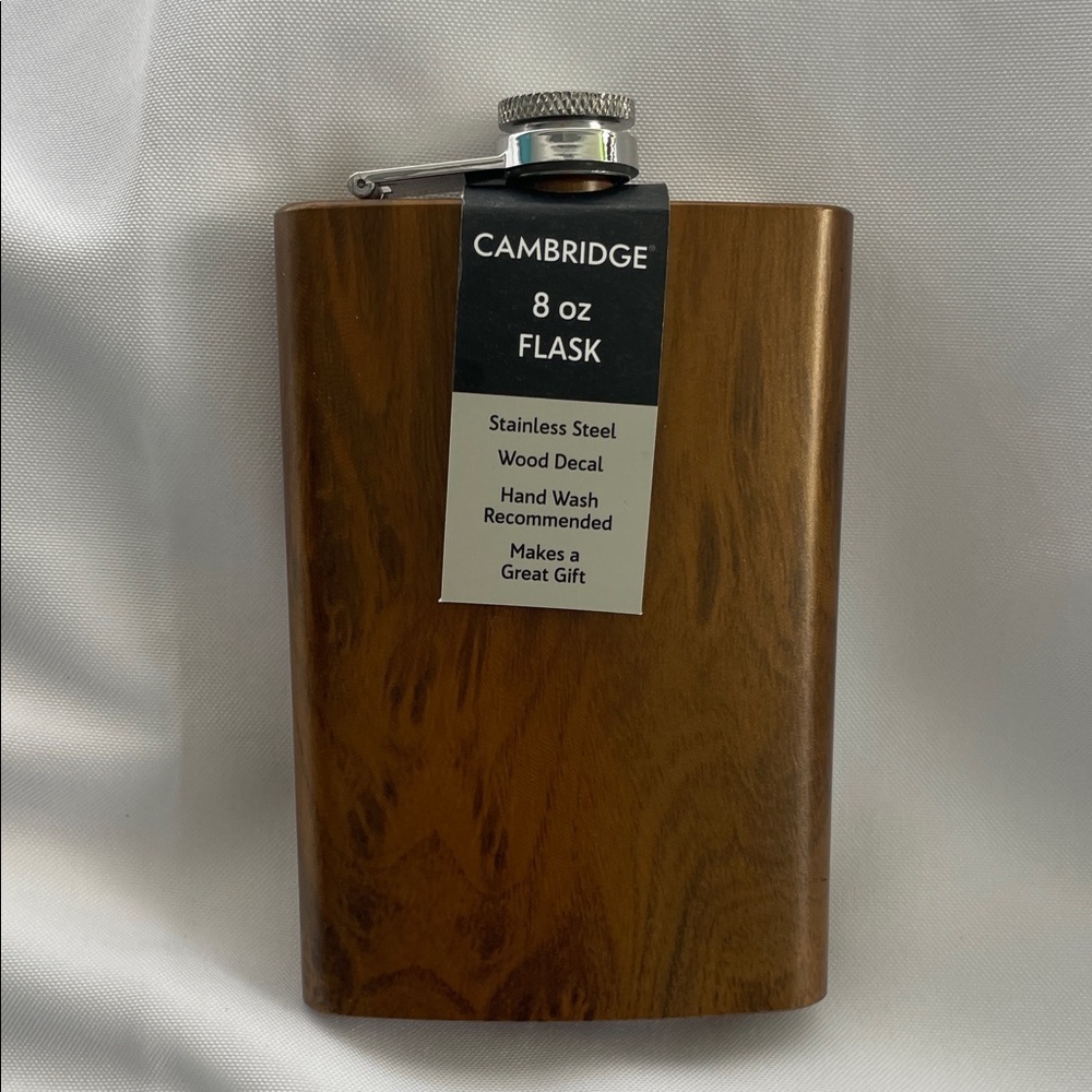 Cambridge Wood Decal Stainless Steel Flask